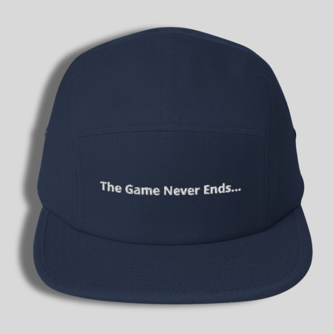 “The Game Never Ends…” Classic Black Five Panel Lacrosse Cap | Multiple Colors | Man - Off Field