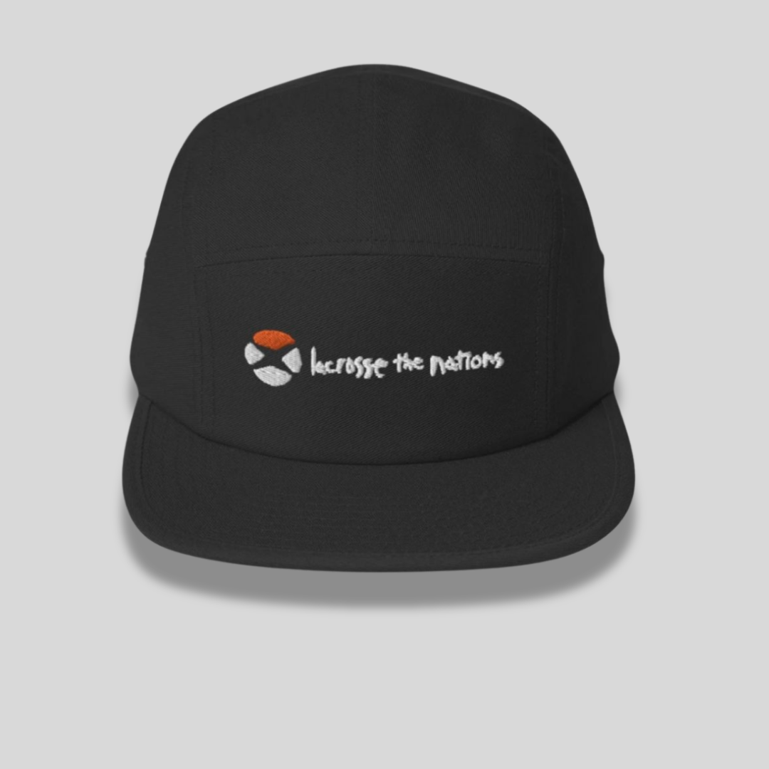 LAX World’s x Lacrosse The Nations’ Classic Black Five Panel Lacrosse Cap | Black | Man - Off Field