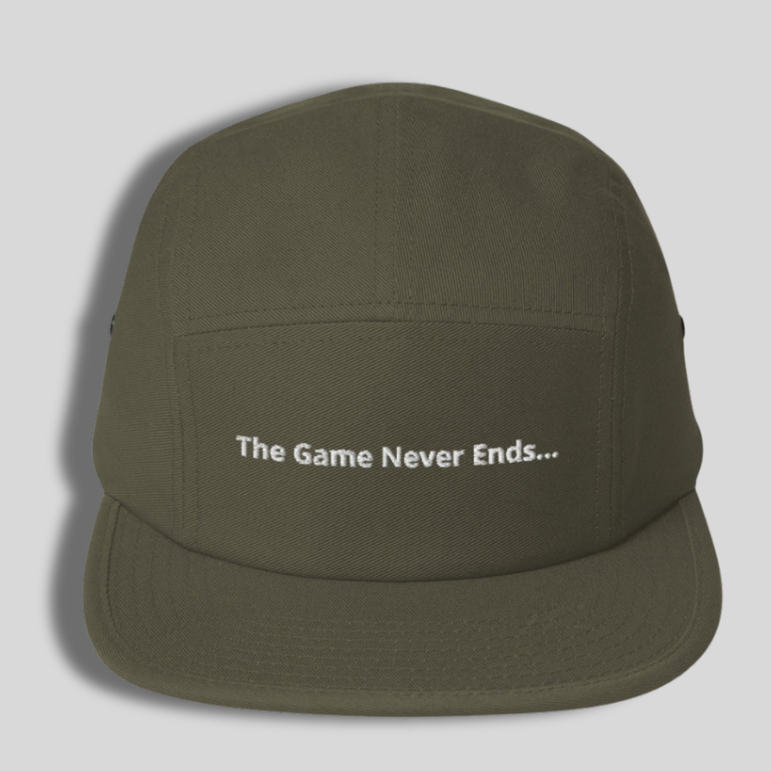 “The Game Never Ends…” Classic Black Five Panel Lacrosse Cap | Multiple Colors | Man - Off Field