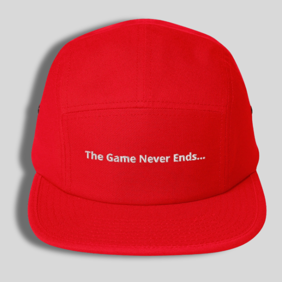 “The Game Never Ends…” Classic Black Five Panel Lacrosse Cap | Multiple Colors | Man - Off Field