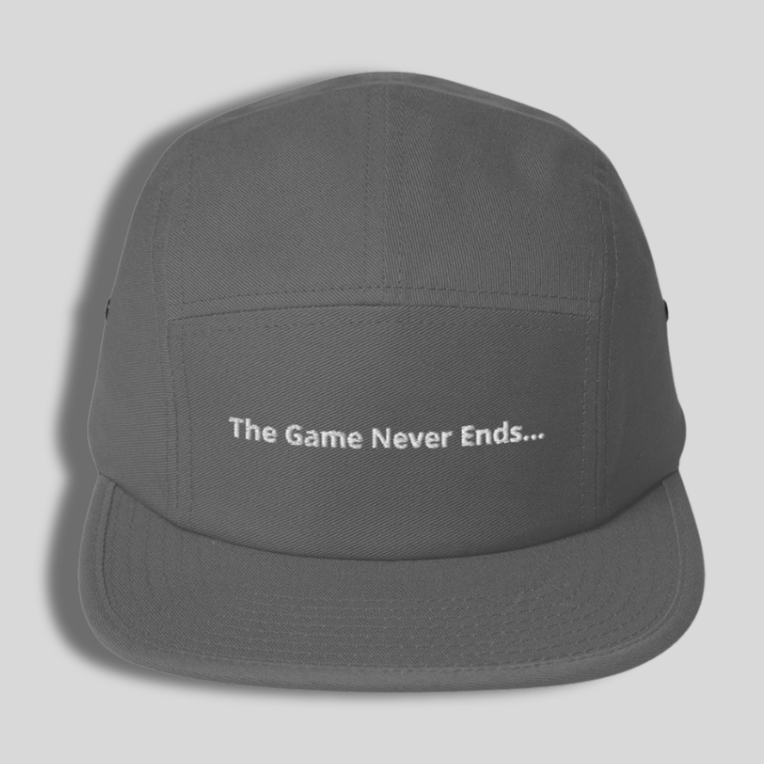 “The Game Never Ends…” Classic Black Five Panel Lacrosse Cap | Multiple Colors | Man - Off Field