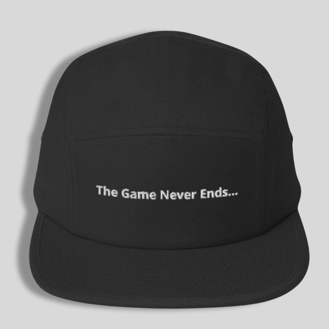 “The Game Never Ends…” Classic Black Five Panel Lacrosse Cap | Multiple Colors | Man - Off Field