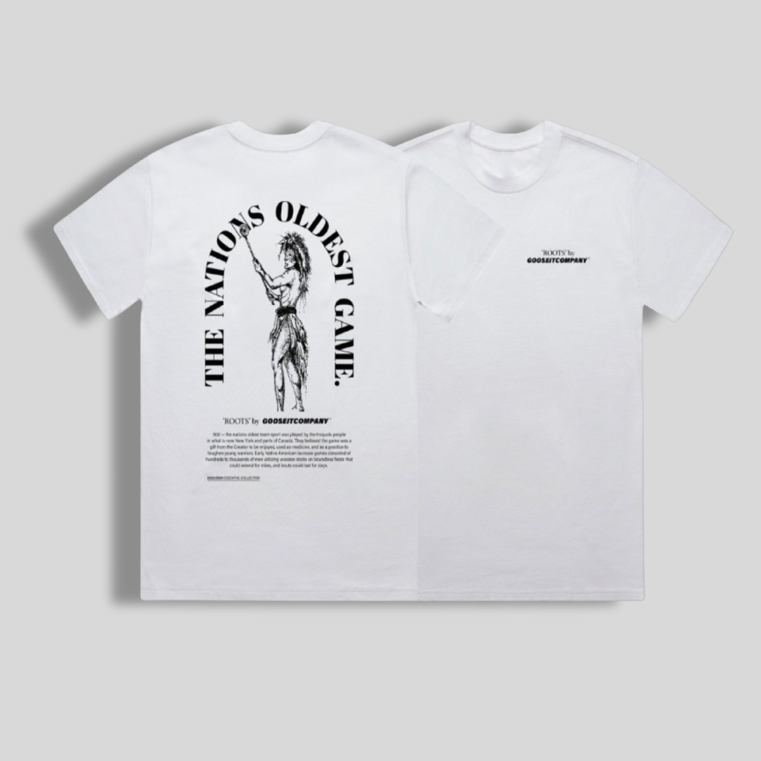 Premium White Roots Lacrosse Tee | White | Gooseitcompany