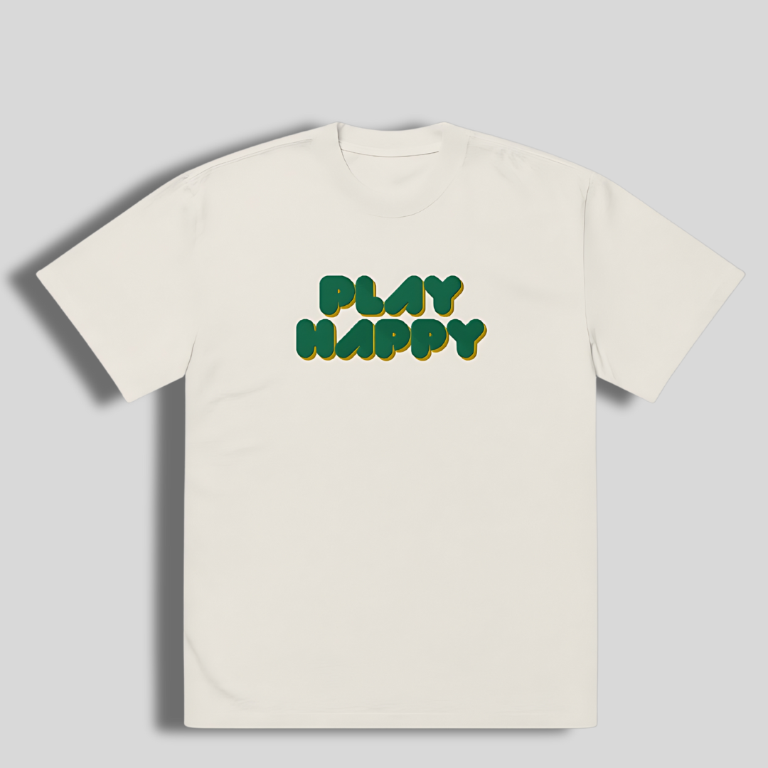 Premium ‘Play Happy’ Oversized Lacrosse Faded T-shirt | White