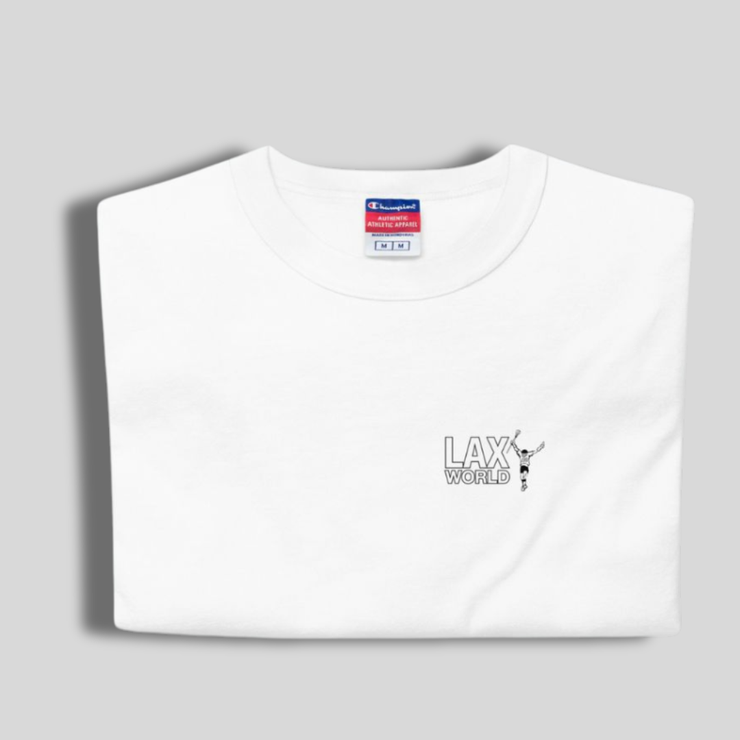 Premium LAX World x Champion's White Heritage Lacrosse Shirt | White | Man - Off Field