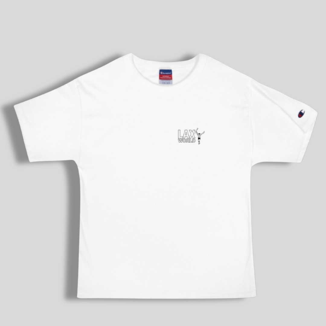 Premium LAX World x Champion's White Heritage Lacrosse Shirt | White | Man - Off Field