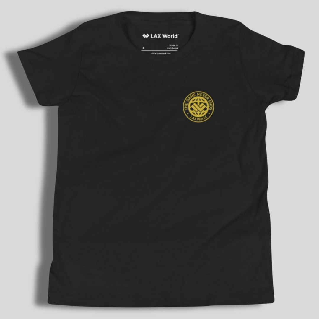 LAX World Kids Favorite “The Game Never Ends…” Black Lacrosse Tee | Black | Kids Collection