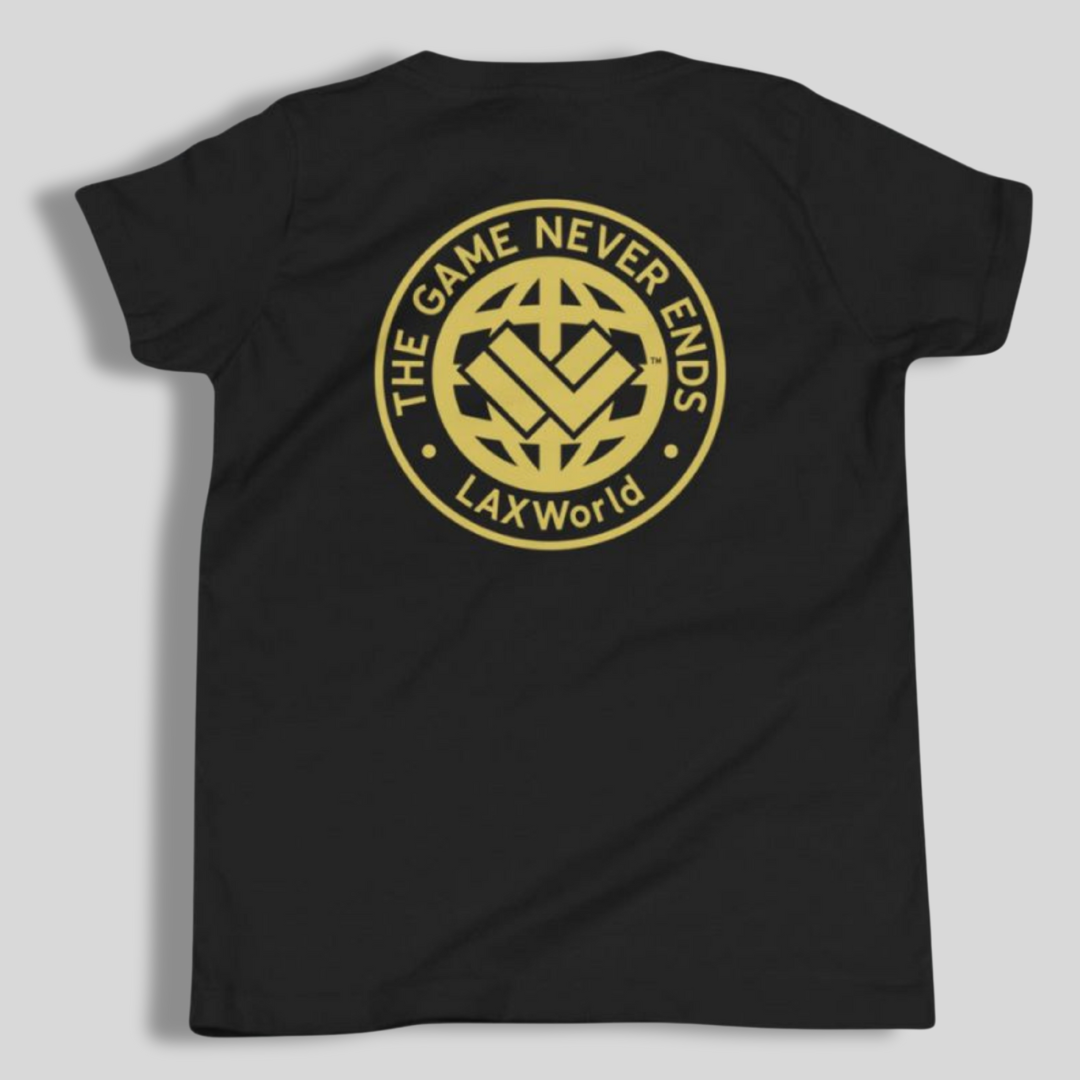 LAX World Kids Favorite “The Game Never Ends…” Black Lacrosse Tee | Black | Kids Collection