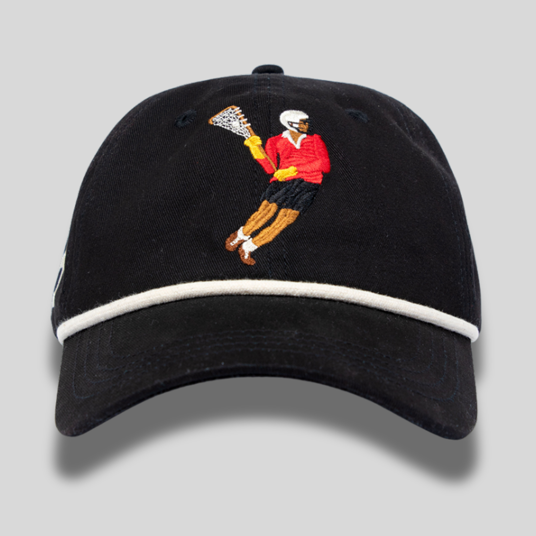 Black Cotton Twill Lacrosse Ball Cap with Braided Rope