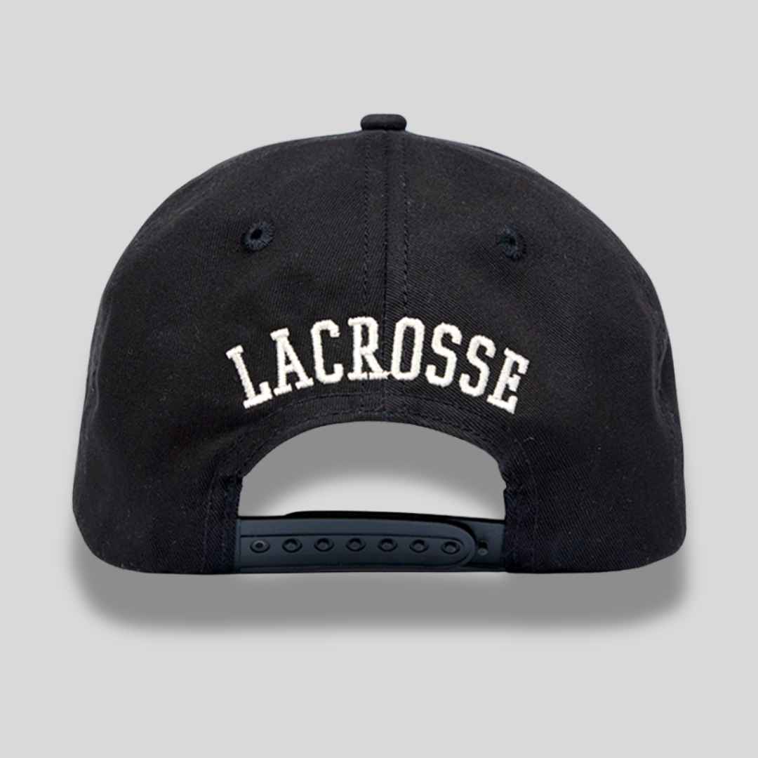 Black Cotton Twill Lacrosse Ball Cap with Braided Rope