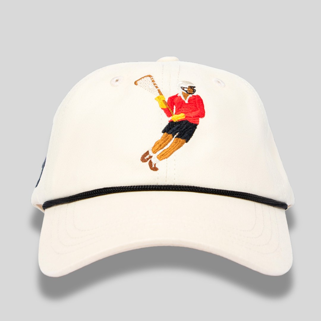 Cream Lacrosse Ball Cap with Braided Rope