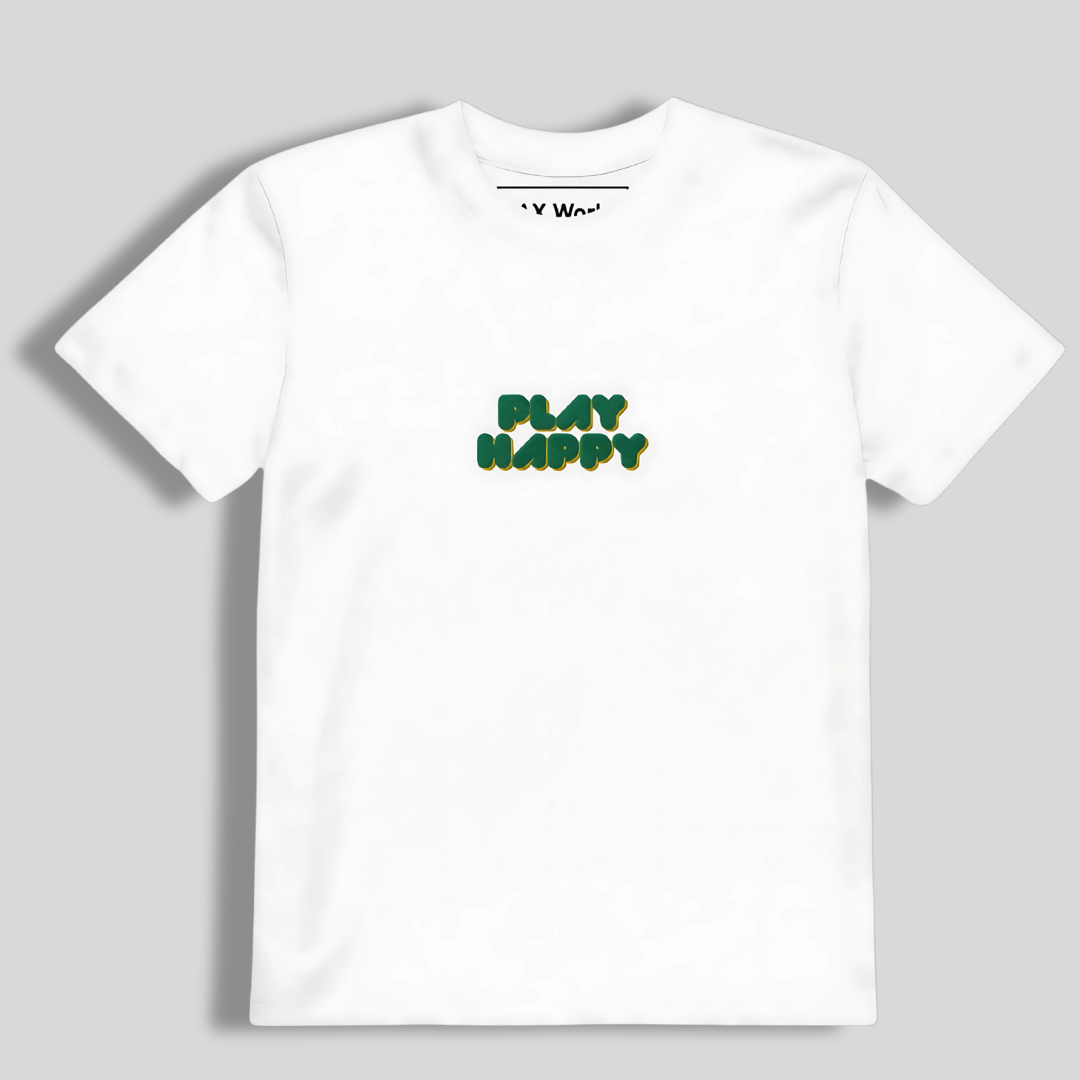'Play Happy' Lacrosse Embroidered Kids Lacrosse Shirt | White