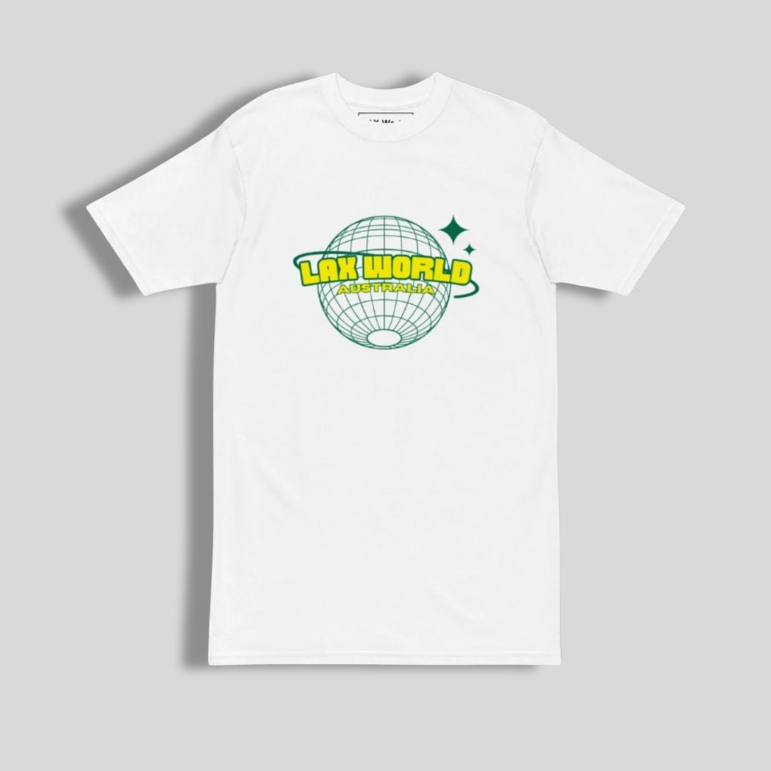Premium Heavyweight Lacrosse T Shirt 'LAX World Australia' | White