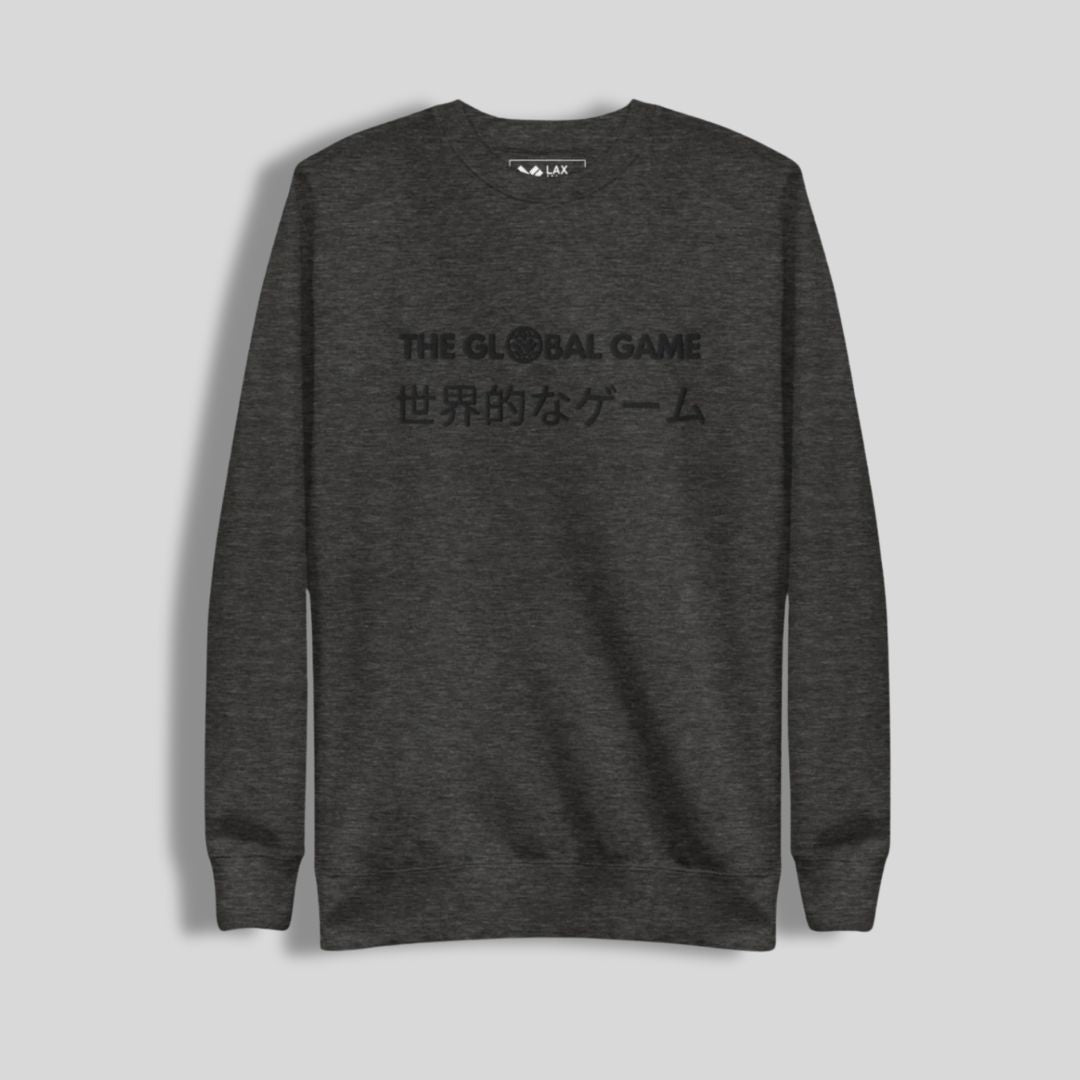 “The Global Game” Charcoal Heather Blackout Embroidered Crewneck Lacrosse Tee | Charcoal Heather | Woman - Off Field