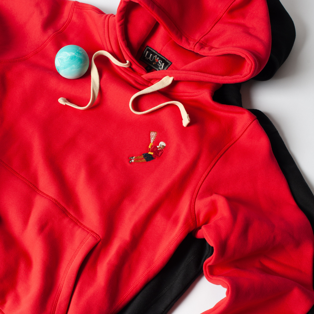 LAX World X Lusa 1904 Red Lacrosse Pullover Hoodie | White | Man - Off Field