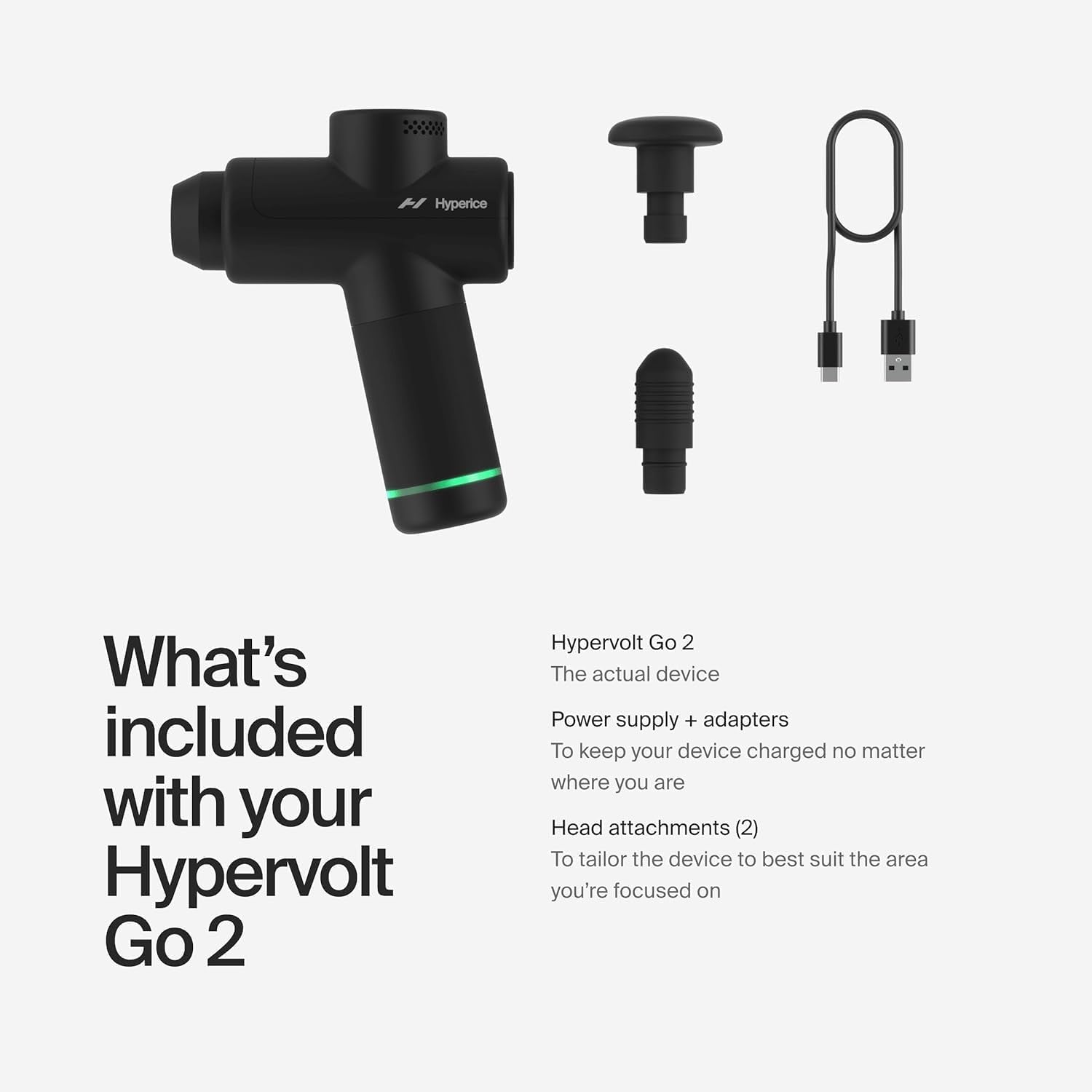 Hypervolt Go 2 Portable Percussion Lacrosse Massage Gun - Black Front