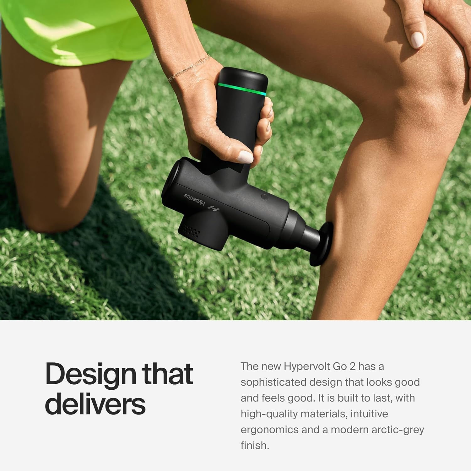 Hypervolt Go 2 Portable Percussion Lacrosse Massage Gun - use in the leg