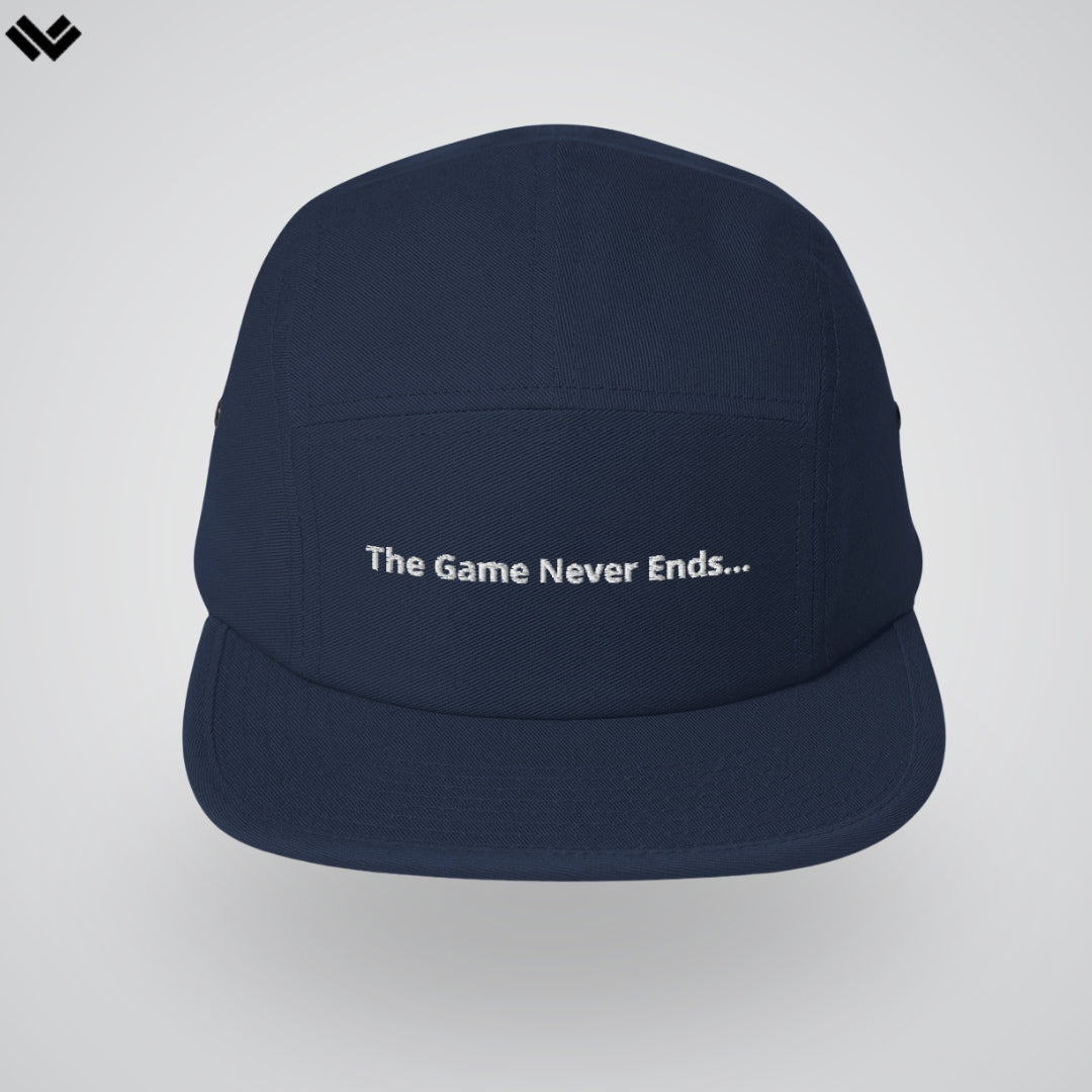 “The Game Never Ends…” Classic Black Five Panel Lacrosse Cap | Multiple Colors | Man - Off Field