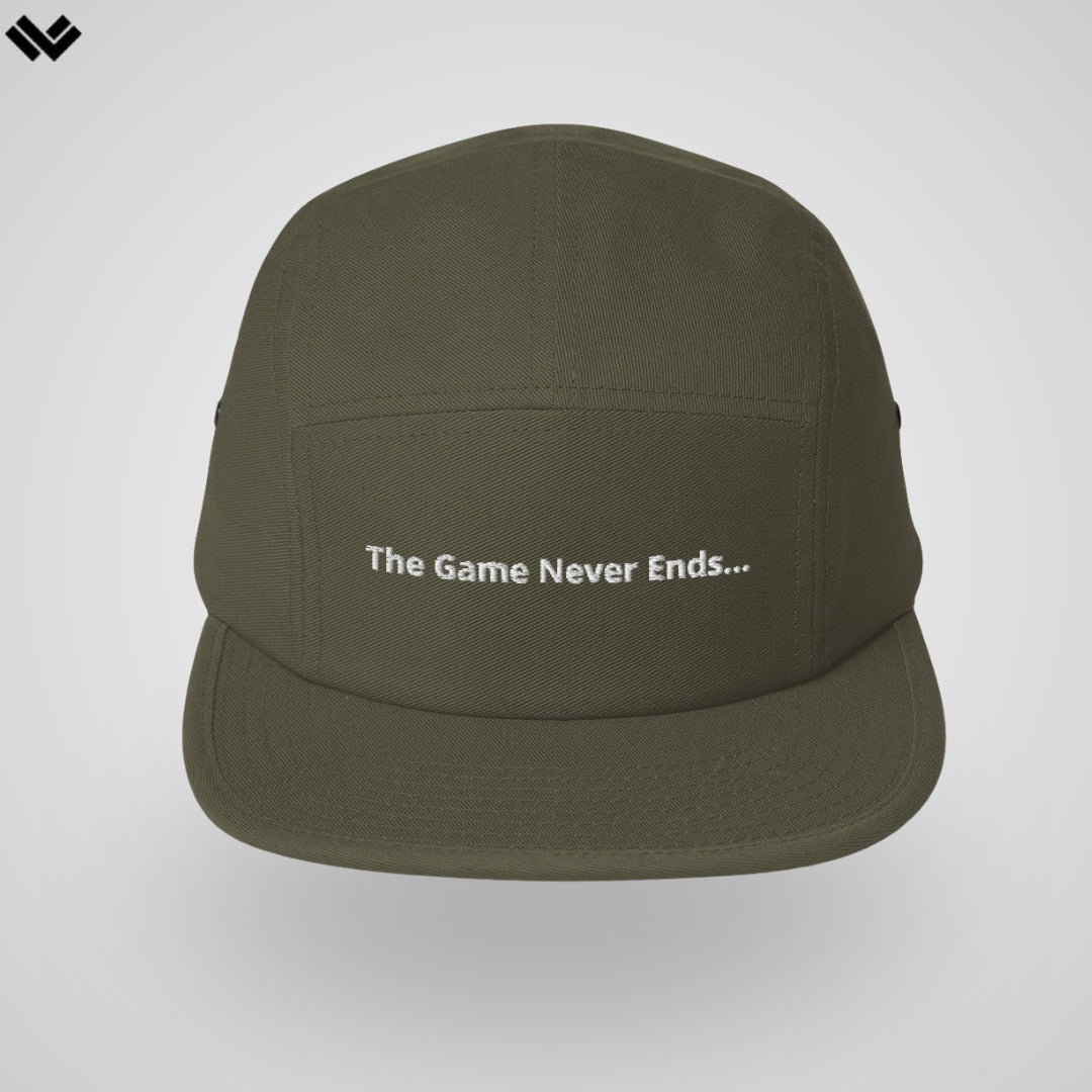 “The Game Never Ends…” Classic Black Five Panel Lacrosse Cap | Multiple Colors | Man - Off Field