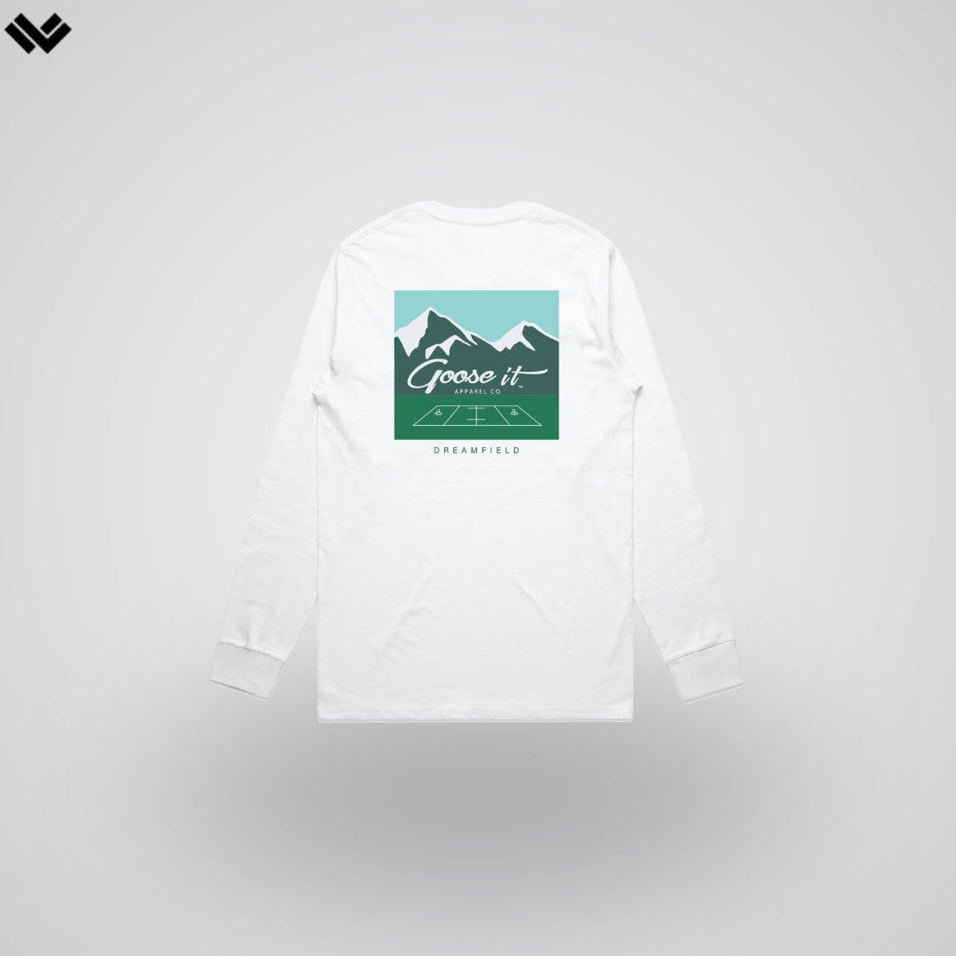 Dreamfield Long Sleeve White Lacrosse Tee | White | Gooseitcompany