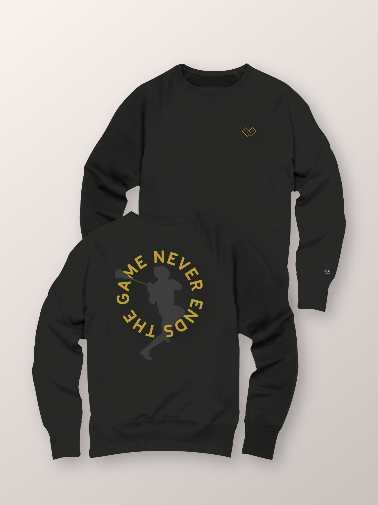  Champion’s Gamer Black Crew Neck Lacrosse Sweatshirt - Front and Back 