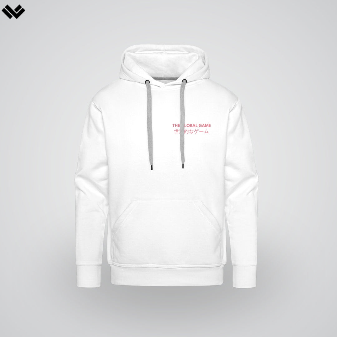 “The Global Game” Unisex Heavyweight White Lacrosse Hoodie | White | Man - Off Field