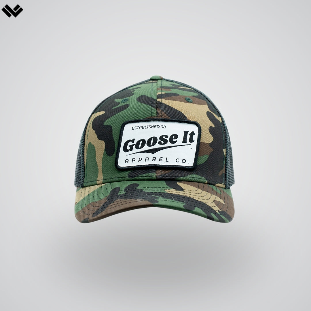 Vintage Trucker Style Camo/Black Lacrosse Hat | Camo/Black | Gooseitcompany