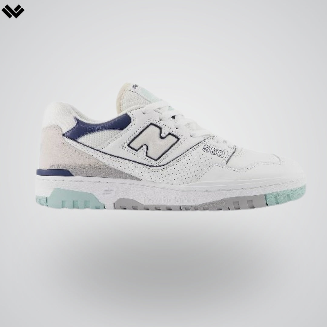 Classic New Balance 550 - Winter Fog Lacrosse Sneaker | White With Winter Fog And NB Navy | Footware - off the field