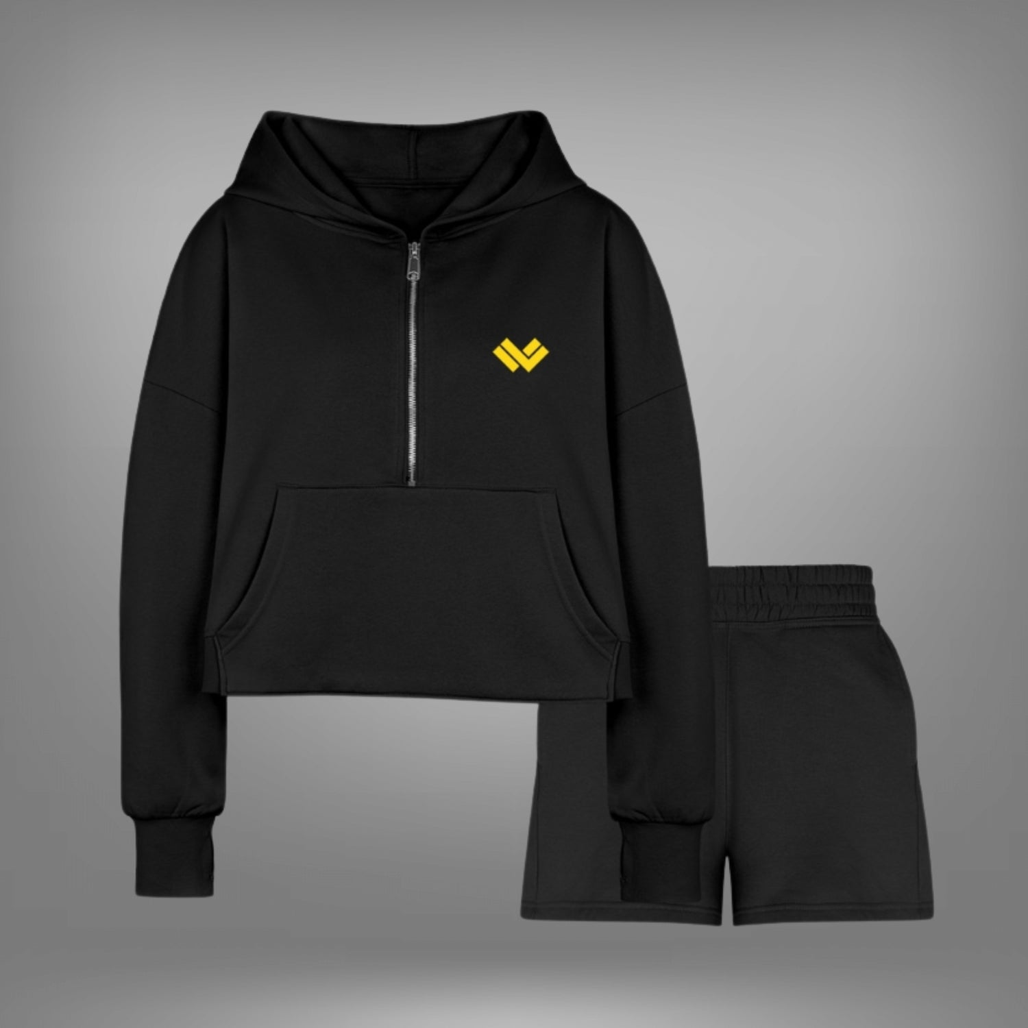 Women's Black TriDri Cropped Lacrosse Hoodie & Jogger Short Set | Black | Woman - Off Field