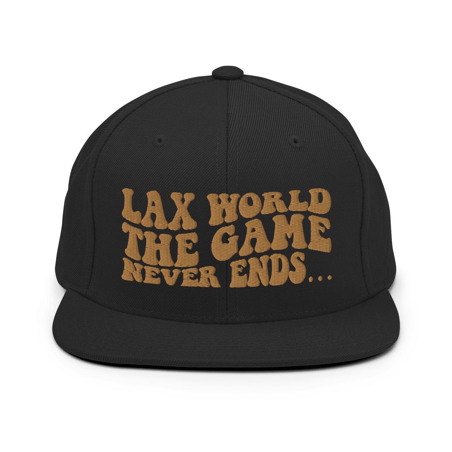 Premium “The Game Never Ends…” Snapback Lacrosse Hat  - Front 