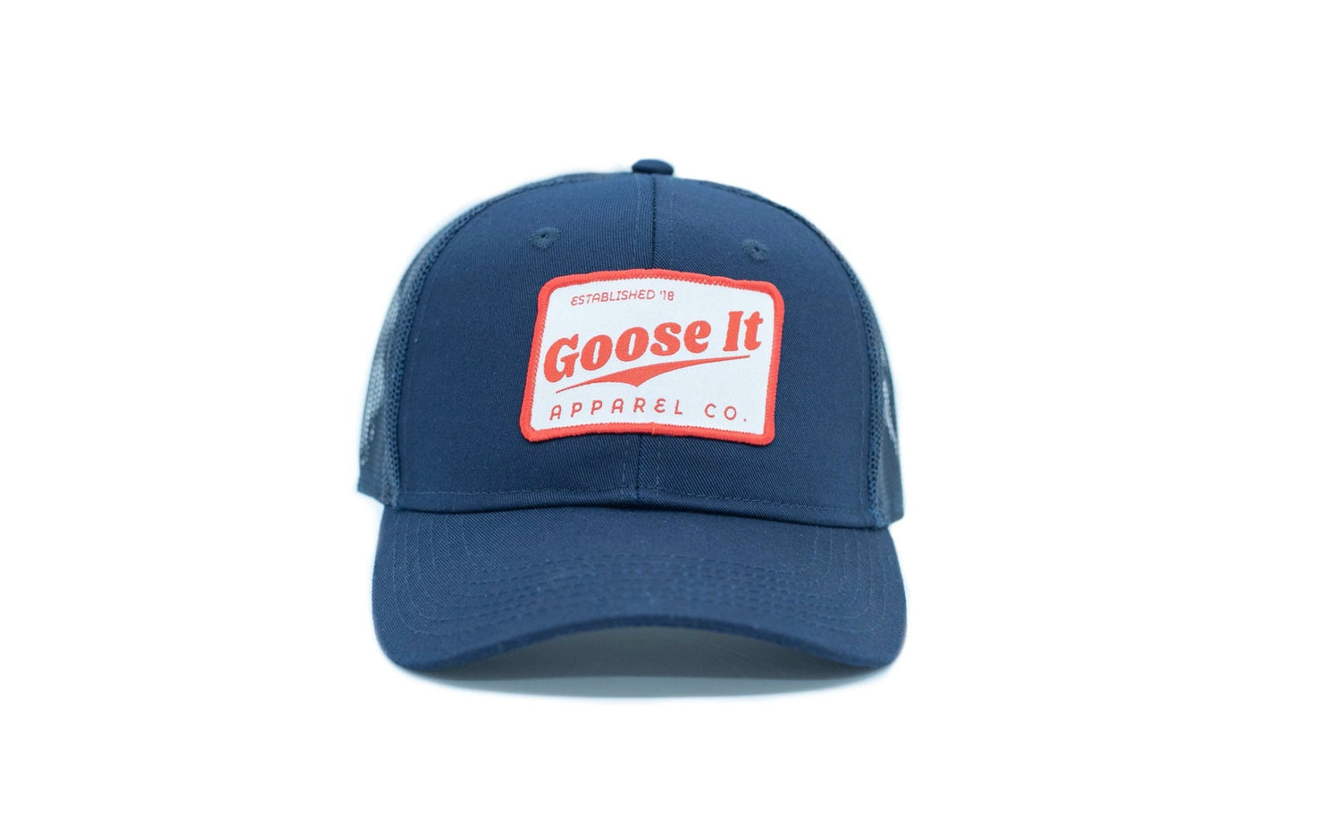 Vintage Trucker Style Navy/Red Lacrosse Hat - Front 