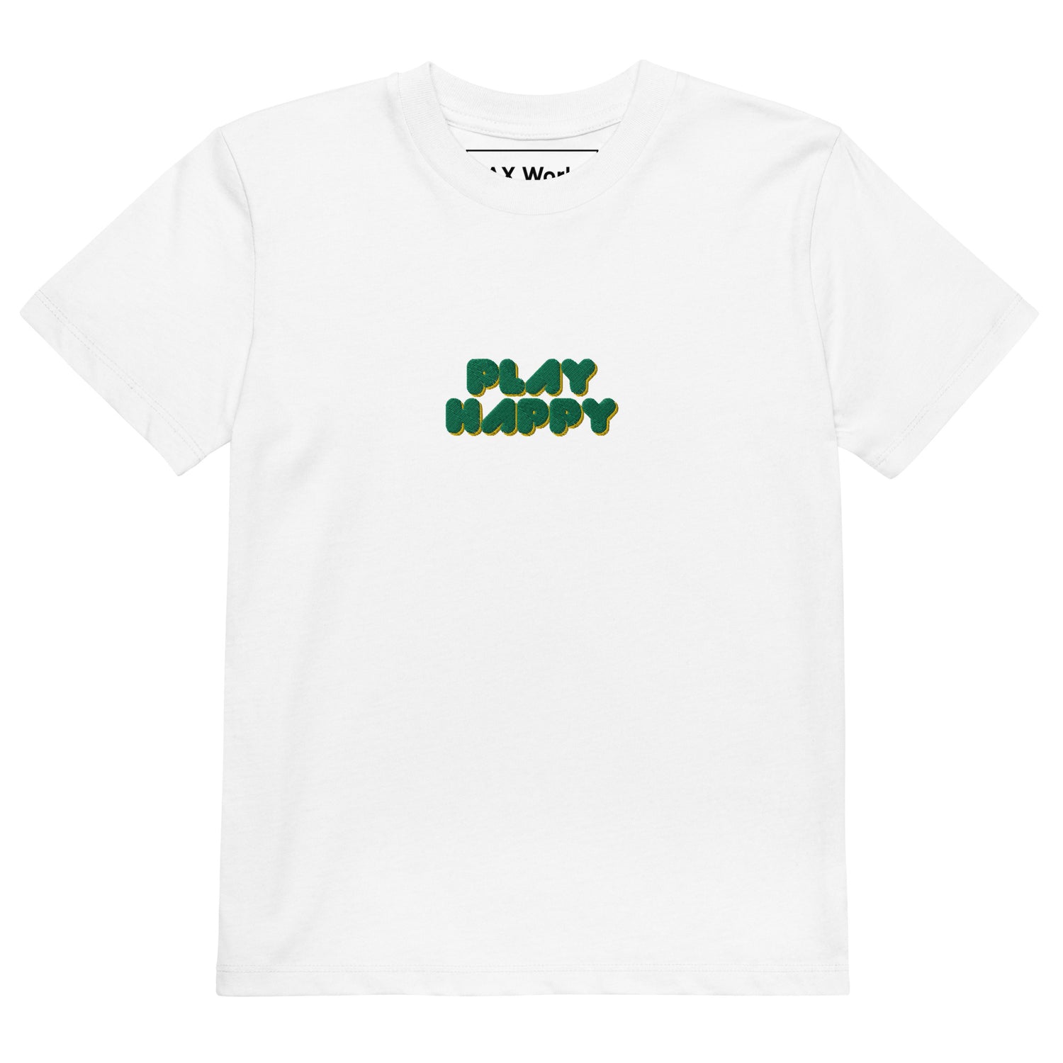White 'Play Happy' Lacrosse Embroidered Kids Lacrosse Shirt  Front