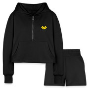 Plain Lacrosse Cropped Hoodie and Jogger Shorts Set - black Front 
