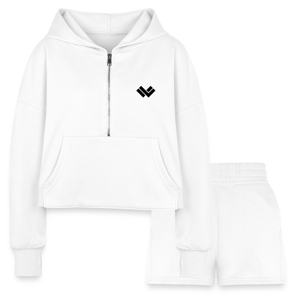 Plain Lacrosse Cropped Hoodie and Jogger Shorts Set  - white Front 