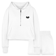 Plain Lacrosse Cropped Hoodie and Jogger Shorts Set  - white Front 