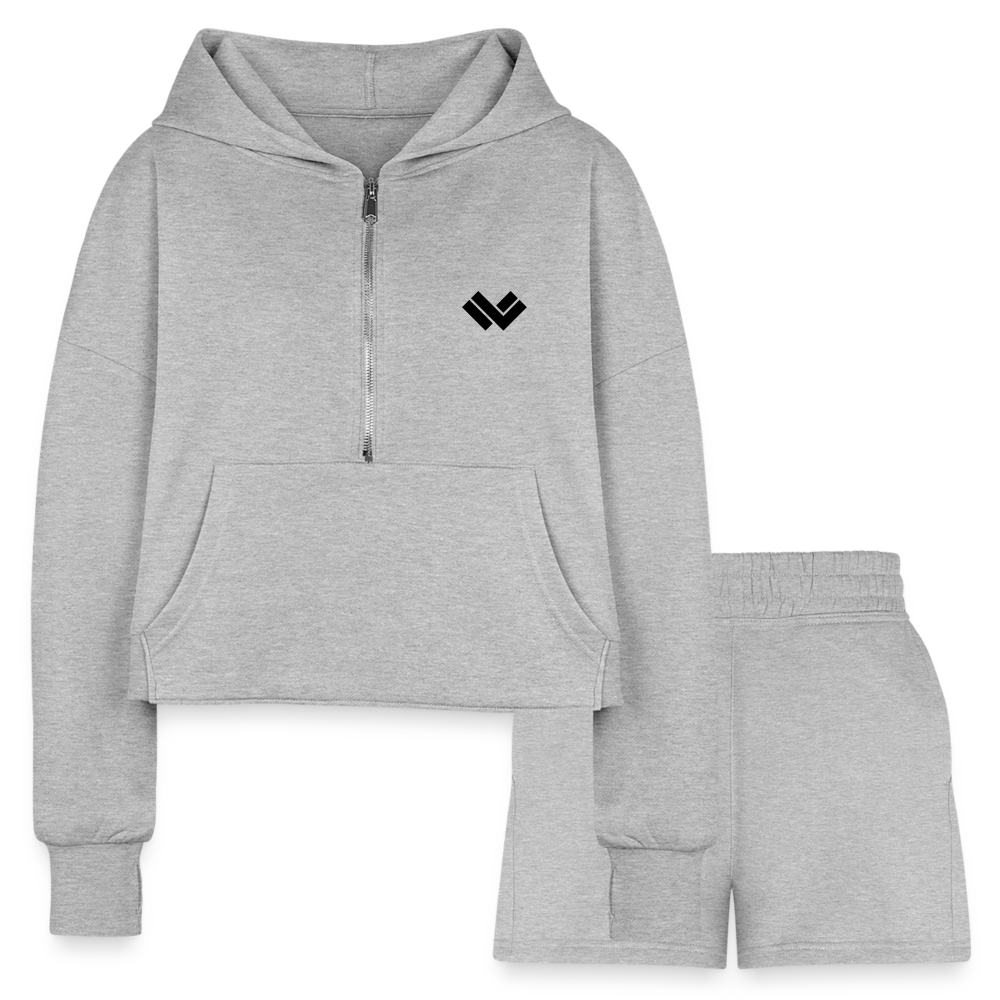 Plain Lacrosse Cropped Hoodie and Jogger Shorts Set  - heather gray Front 