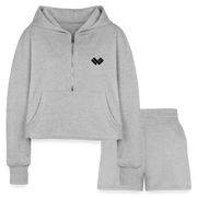 Plain Lacrosse Cropped Hoodie and Jogger Shorts Set  - heather gray Front 