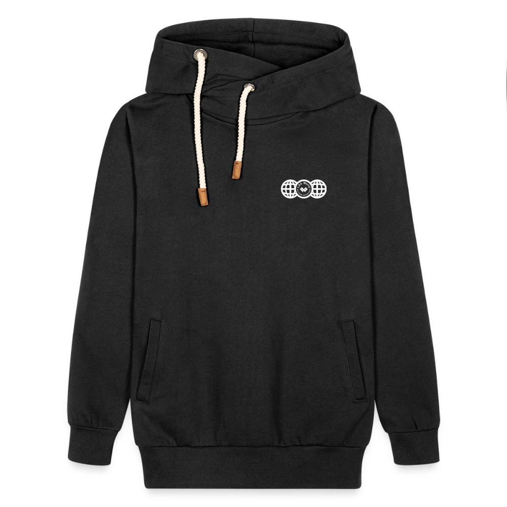 “The Game Never Ends” Black Shawl Collar Lacrosse Hoodie - Front 
