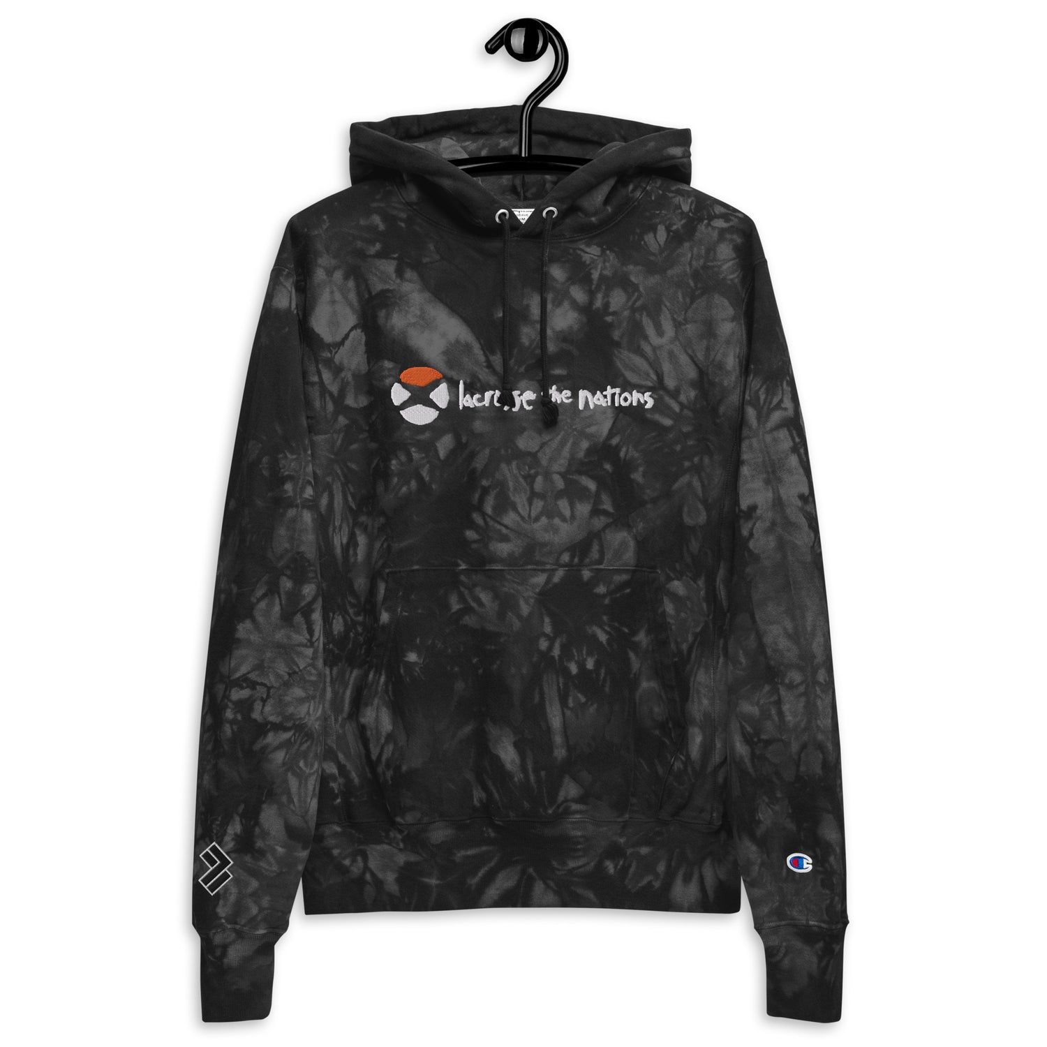Embroidered Lacrosse Hoodie Tie Dye by Champion Front Hanged