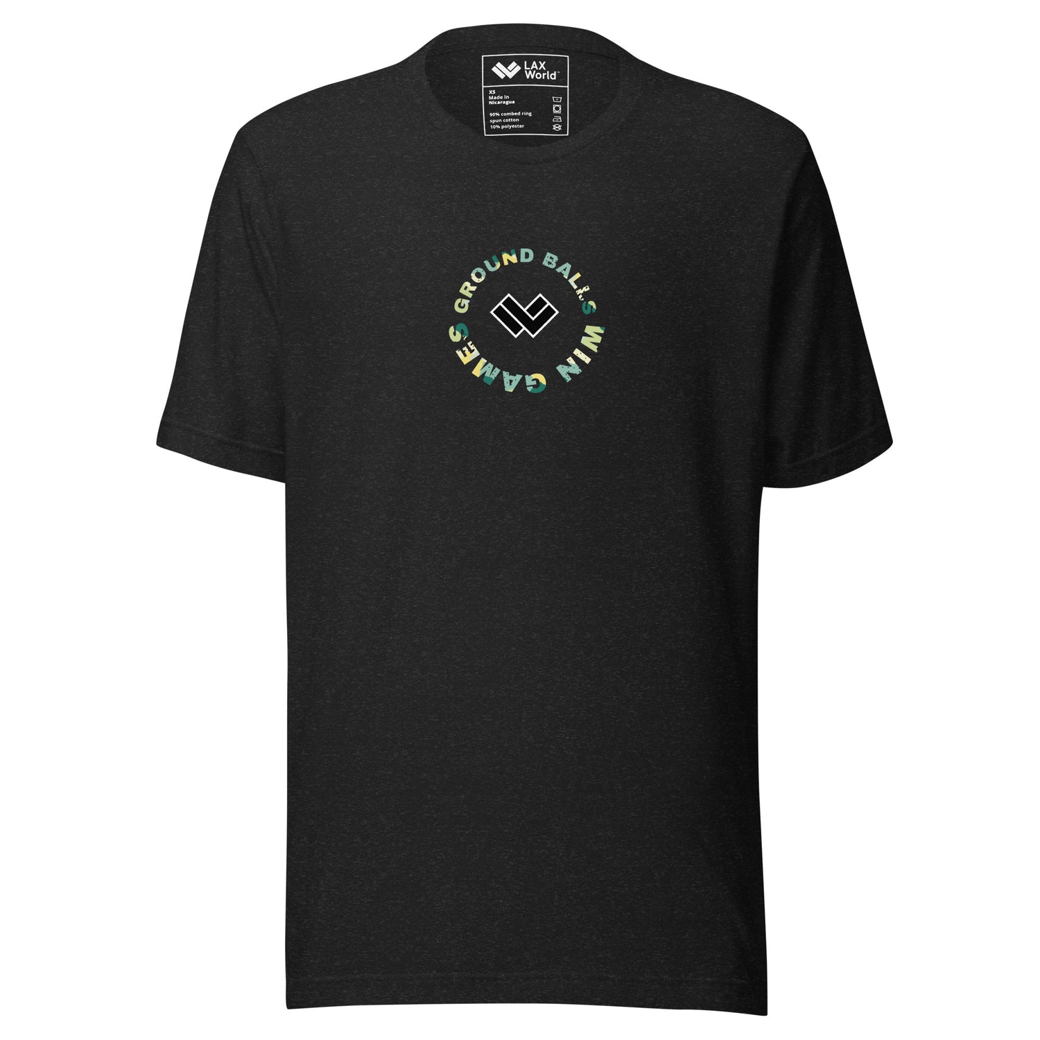 Premium Lacrosse Shirt ‘Ground Balls Win Games’ - Black Front with Logo 